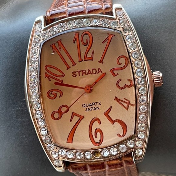 Strada Ldies Wristwatch Brown Leather Band Japan Quartz Movement - Picture 3 of 12